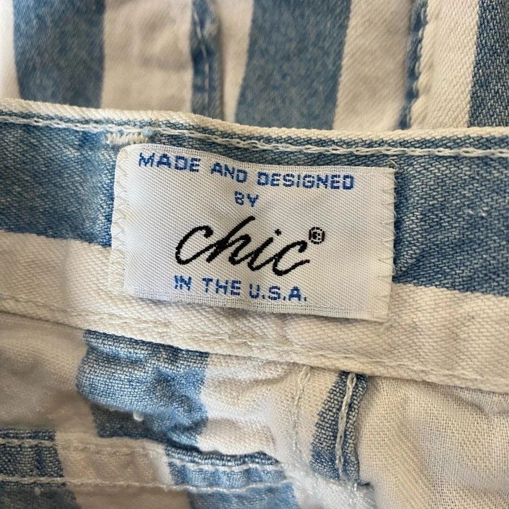 Vintage Chic High Waisted Mom Shorts, 1990s Striped Denim Shorts, Modest Shorts